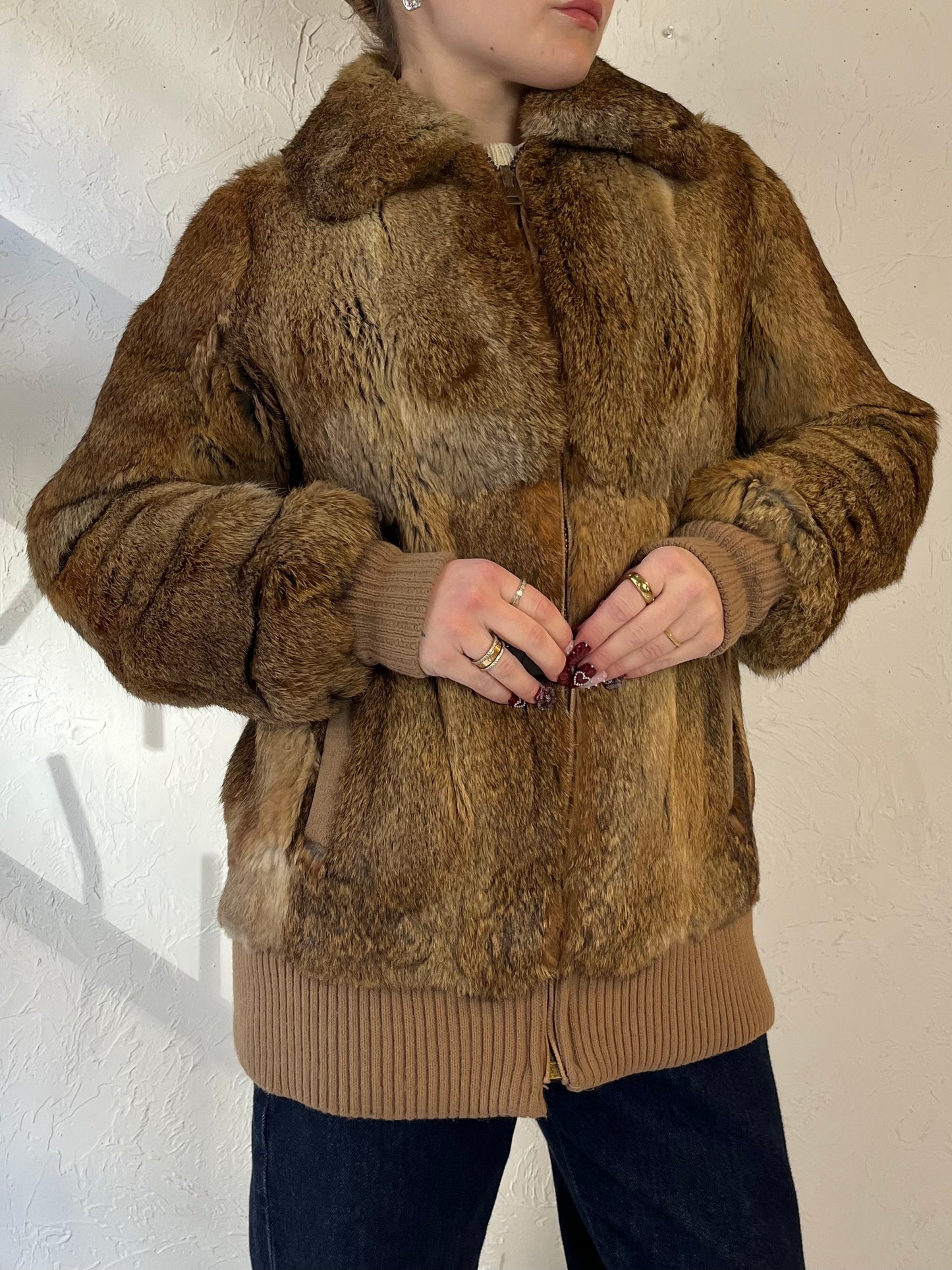 Vintage 90s ' City Fur' Brown Fur Bomber Style Jacket / Medium