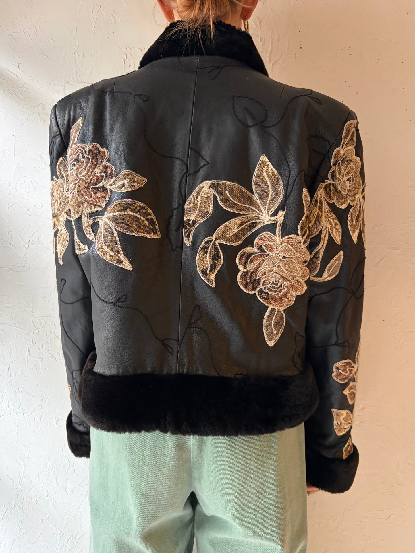 Vintage 'Wai Yin Chen' Embroidered Leather Jacket / Small