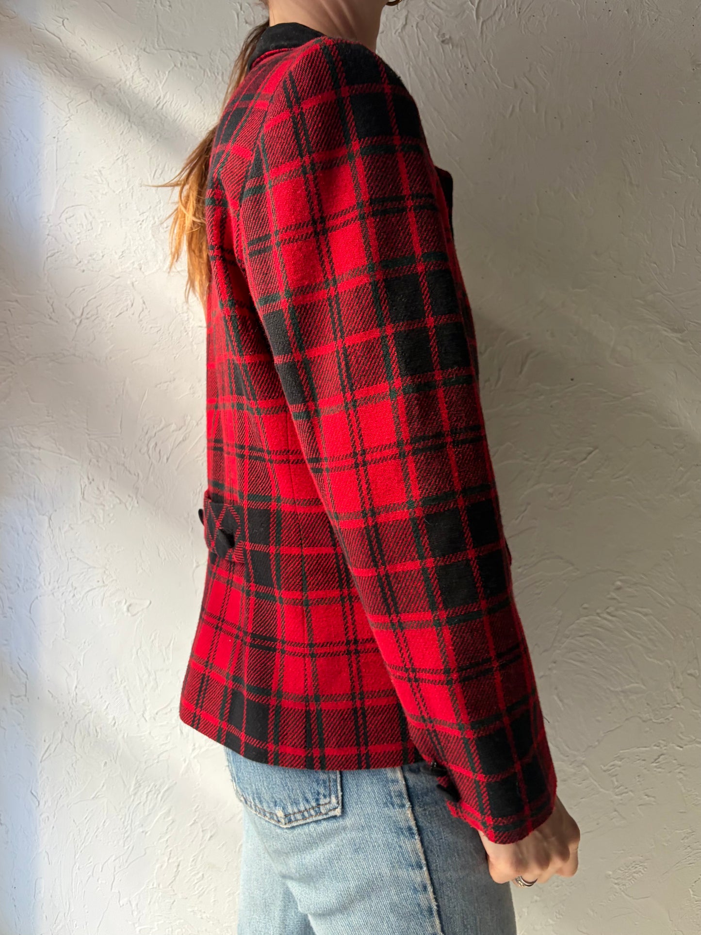 80s 'Norton McNaughton' Red Plaid Blazer Jacket / Medium
