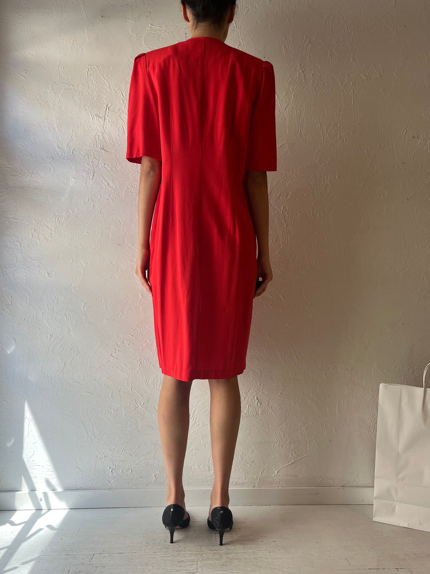 80s ‘Nancy G’ Red Collared Midi Dress / Medium - Large