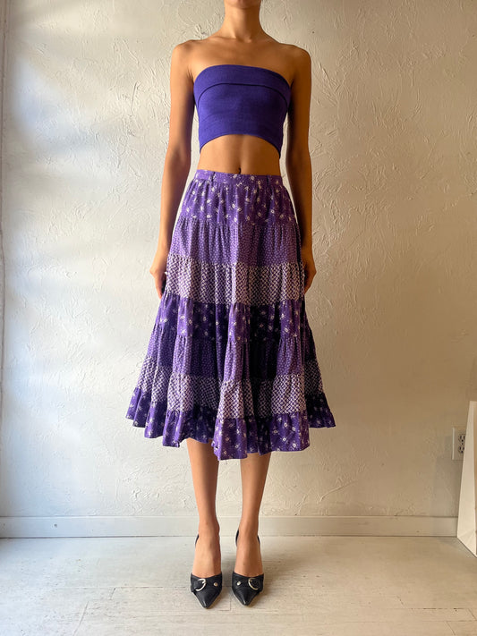 Vintage Handmade Purple Cotton Western Midi Skirt / Small
