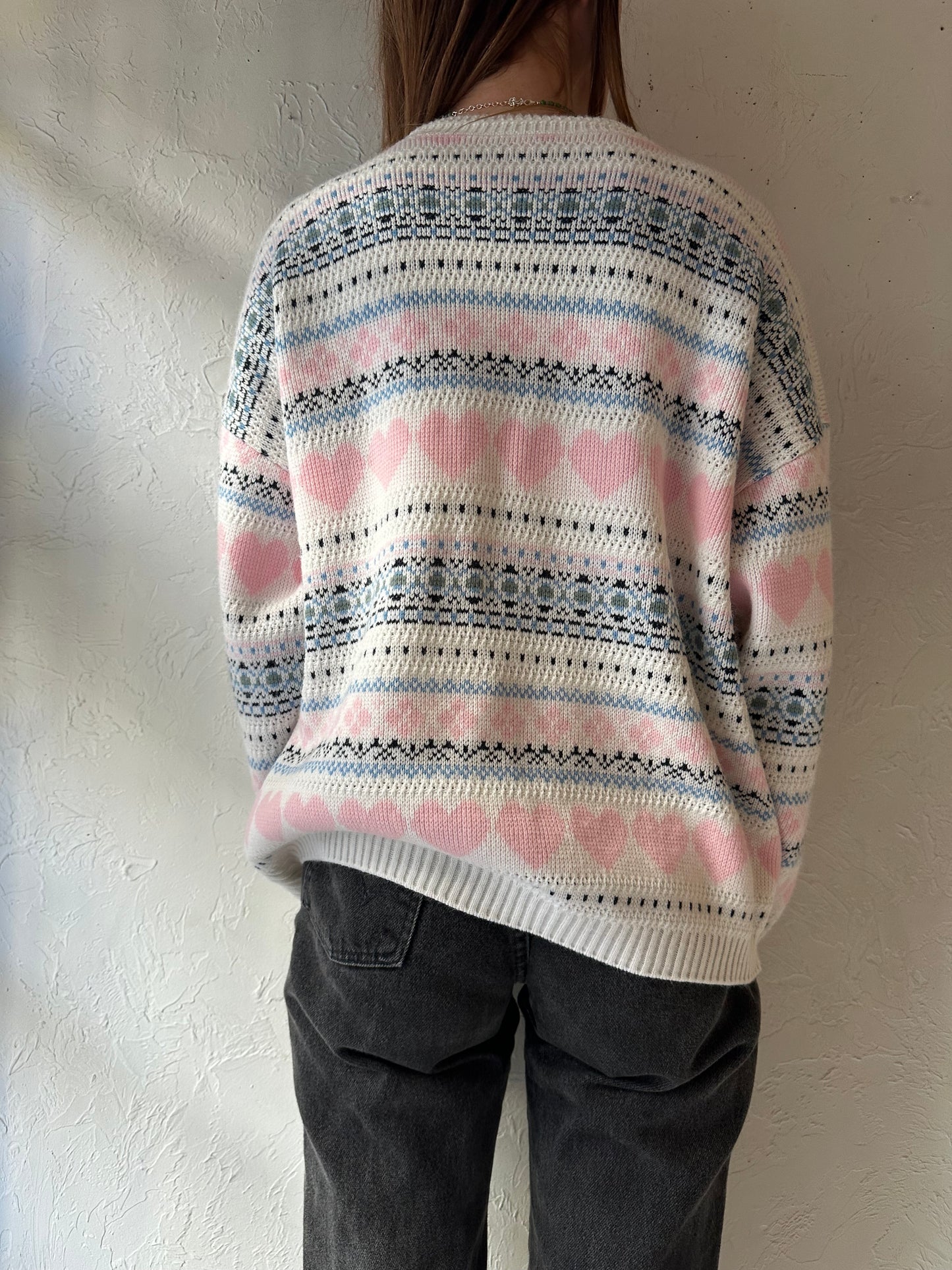 90s 'Grace' Acrylic Heart Cardigan Sweater / Large