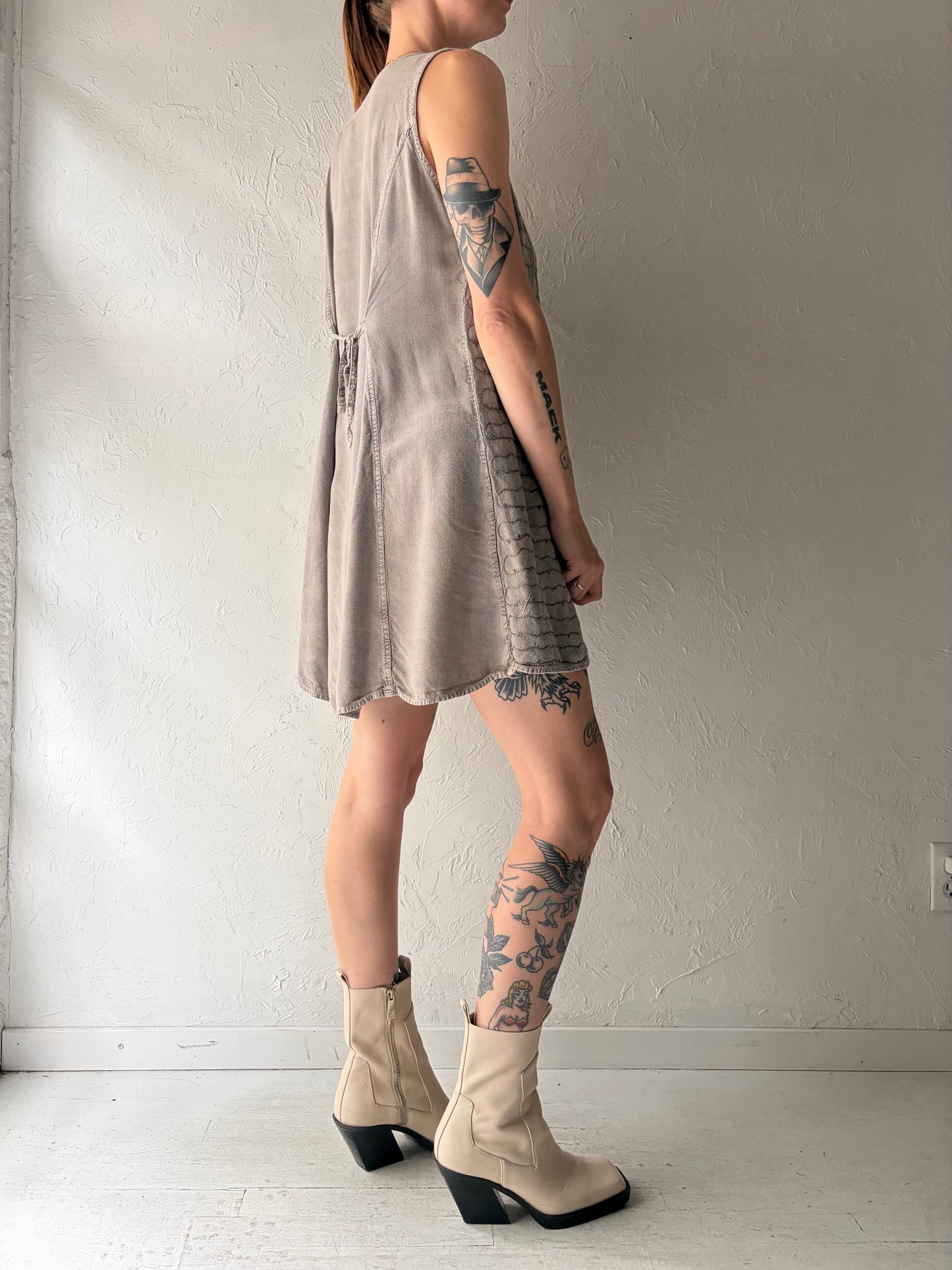 Vintage 'Flower' Gray Fairy Core Button Up Mini Dress / Small - Large