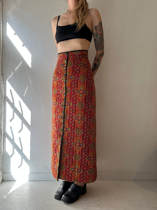 70s 'Le Voy's' Paisley Quilted Maxi Skirt / Small