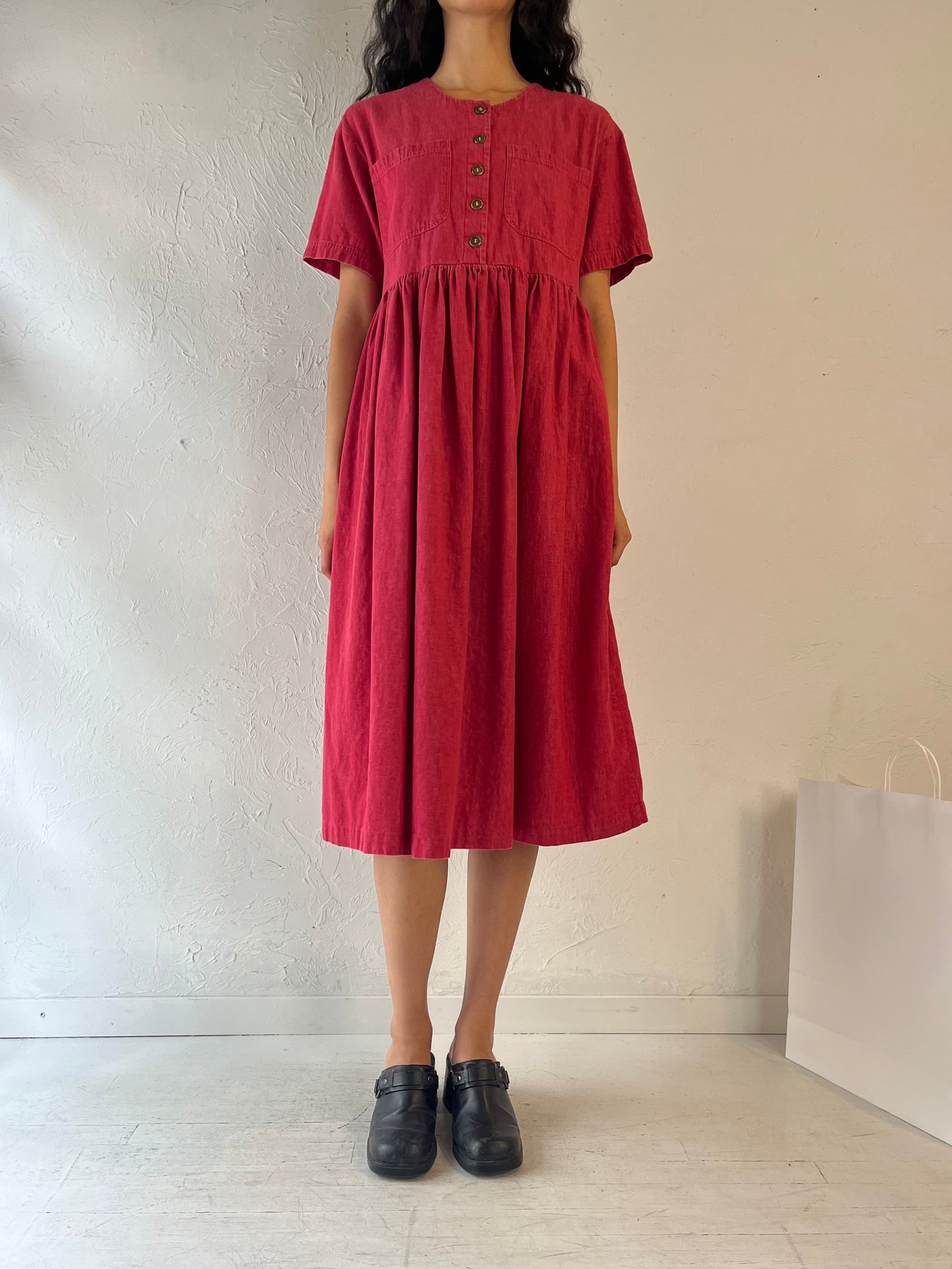 Vintage Handmade Red Midi Dress / Medium