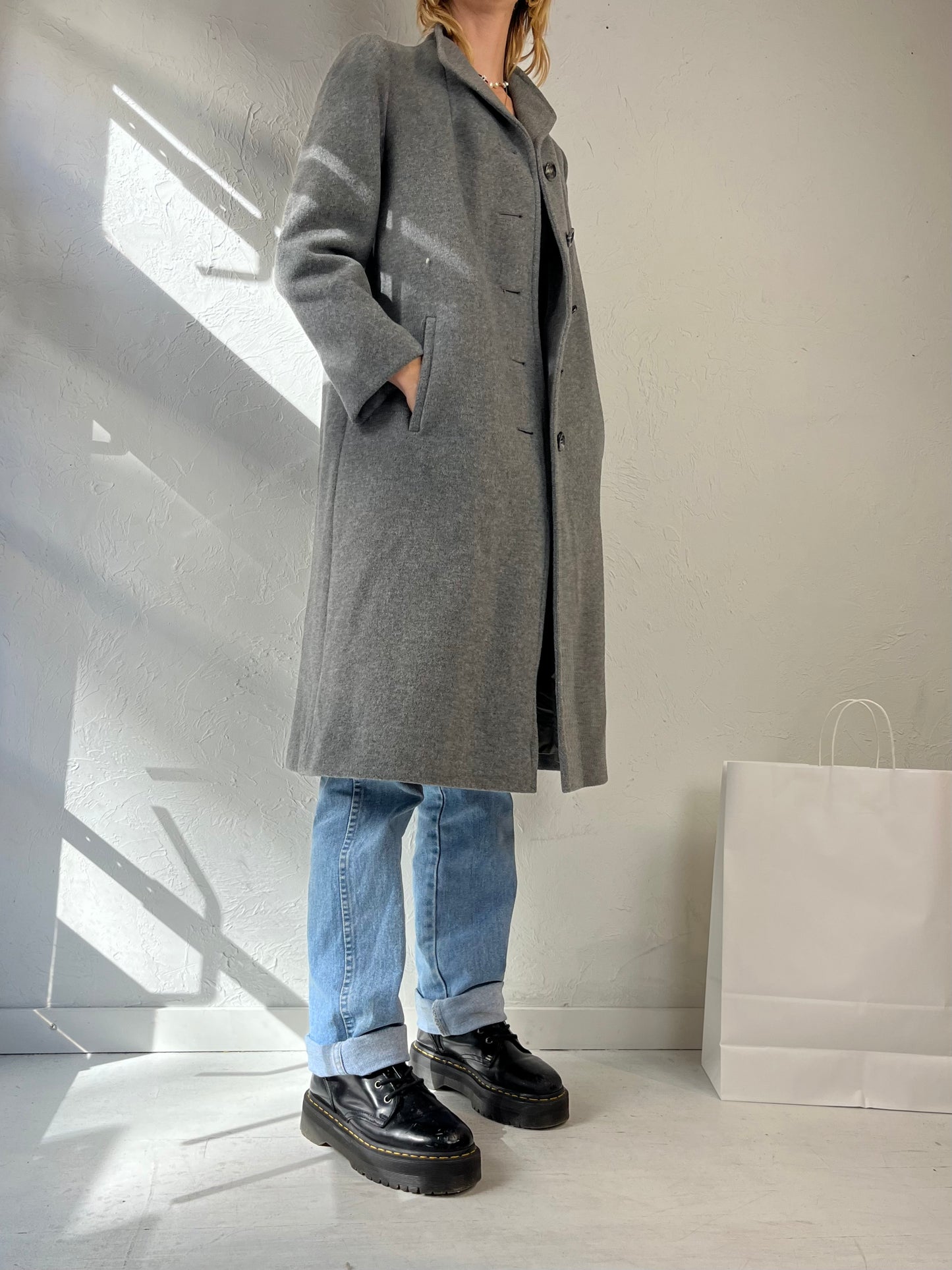 70s 80s 'Nordstrom' Gray Wool Coat / Union Made / Small