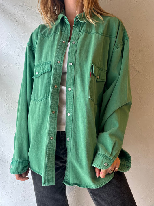 90s 'Levi's' Green Button-Up Western-Style Shirt / X-Large