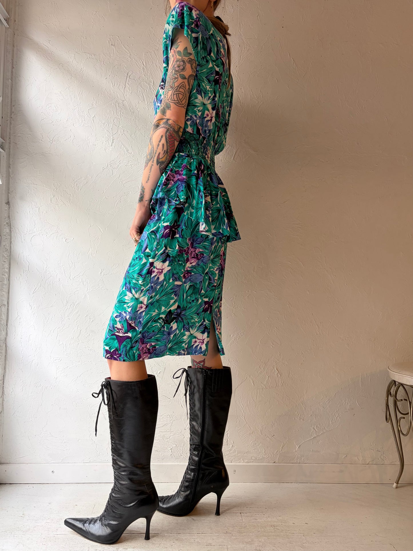 90s 'Savannah' Floral Midi Dress / Small / 1990s Summer Dress – Vintage 90s Grunge Romantic Dress