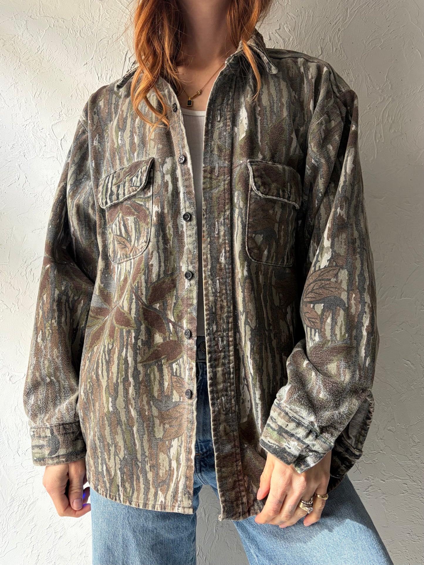 80s 'Five Brothers' Vintage Camo Cotton Flannel Hunting Shirt / Large