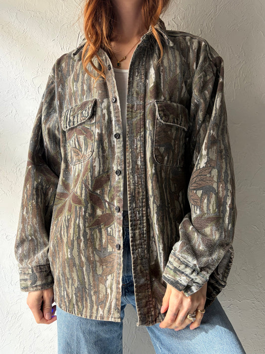 80s 'Five Brothers' Vintage Camo Cotton Flannel Hunting Shirt / Large