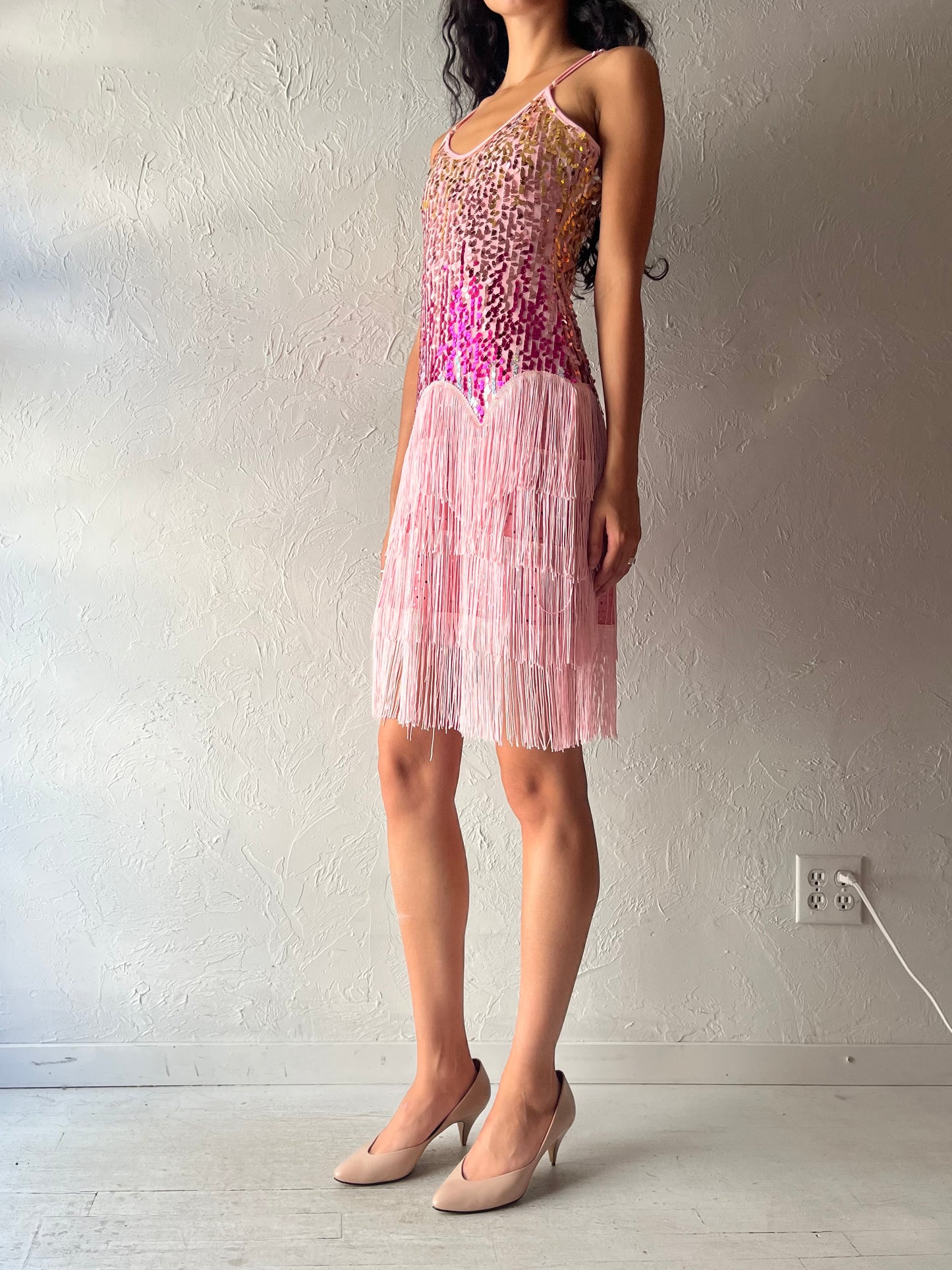 Pink Sequin Fringe Dress / Small