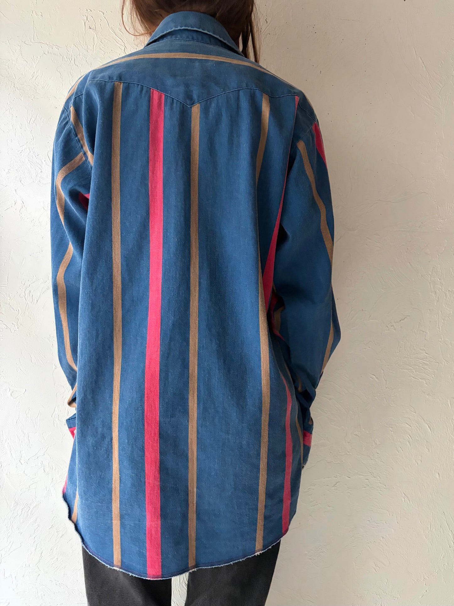 90s 'Penhandle Slim' Stripped Western Snap Up Shirt / Vintage 1990s Cowboy Work Wear Shirt / Large