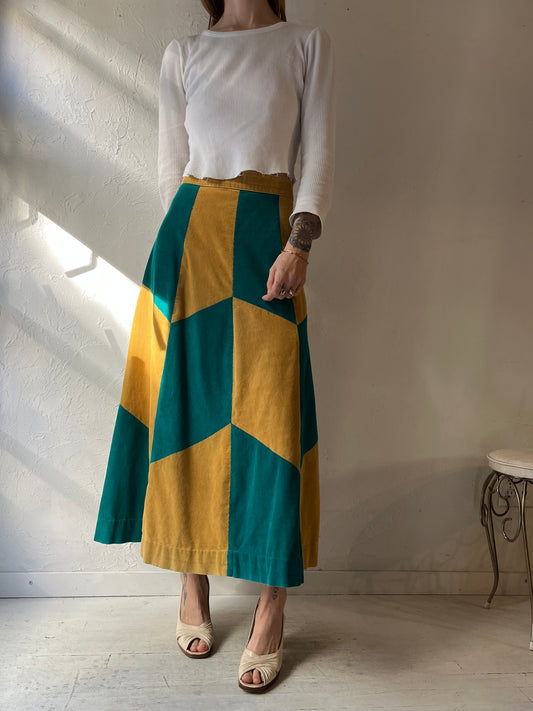 70s 'Daeyung' Corduroy Patchwork Skirt / Small