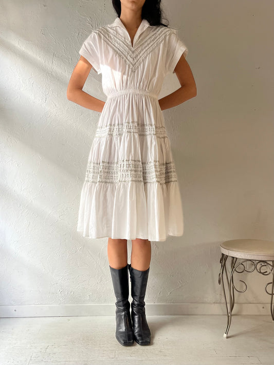 50s 60s ‘JC Penny’ White Western Dress / Small
