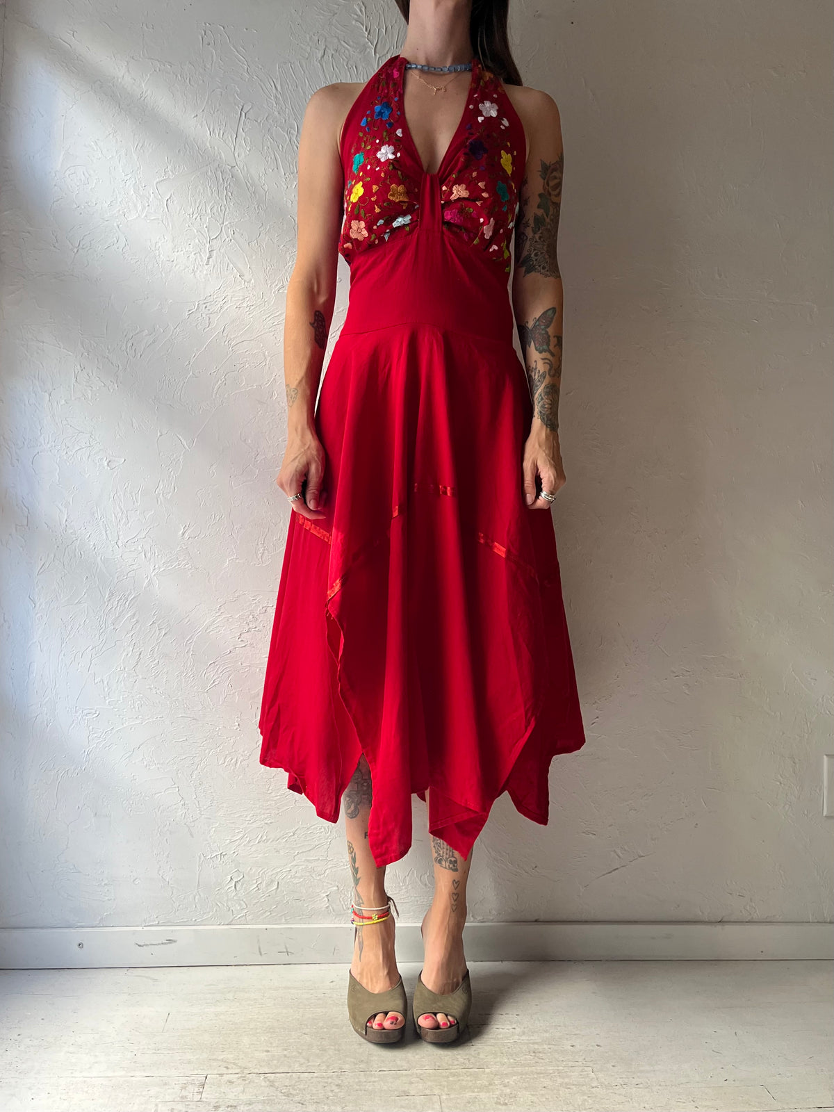 Vintage Red Fairycore Romantic Cottagecore Boho Summer Dress / Small - Medium