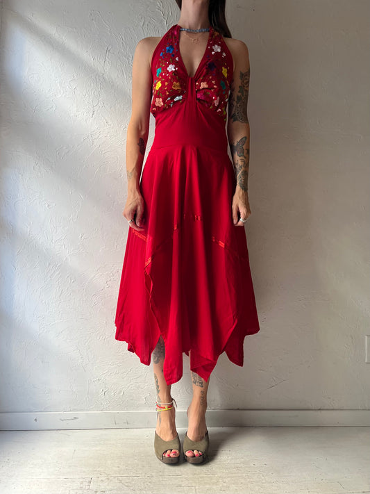 Vintage Red Fairycore Romantic Cottagecore Boho Summer Dress / Small - Medium