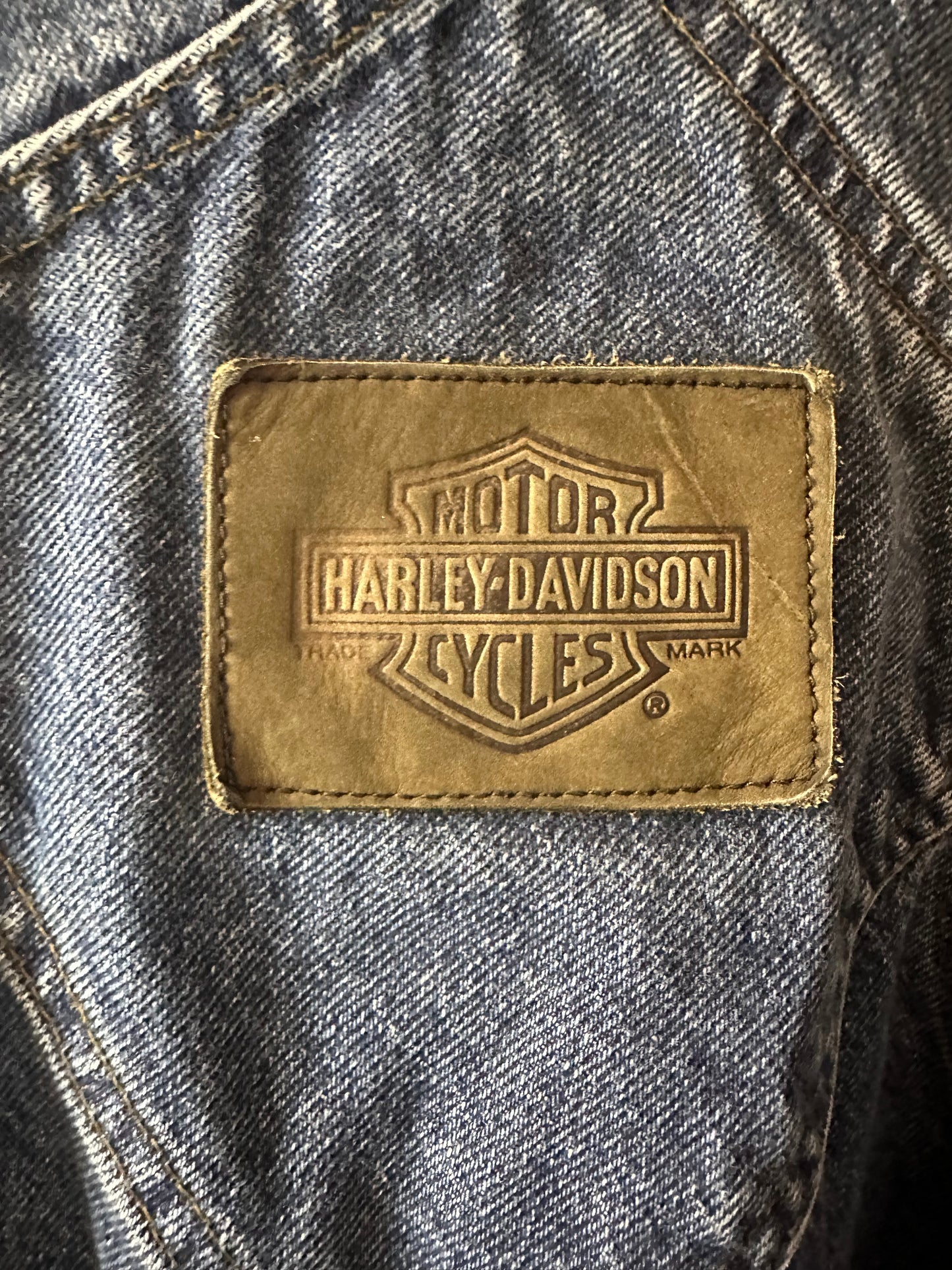 90s 'Harley Davidson' Denim Overalls / Large