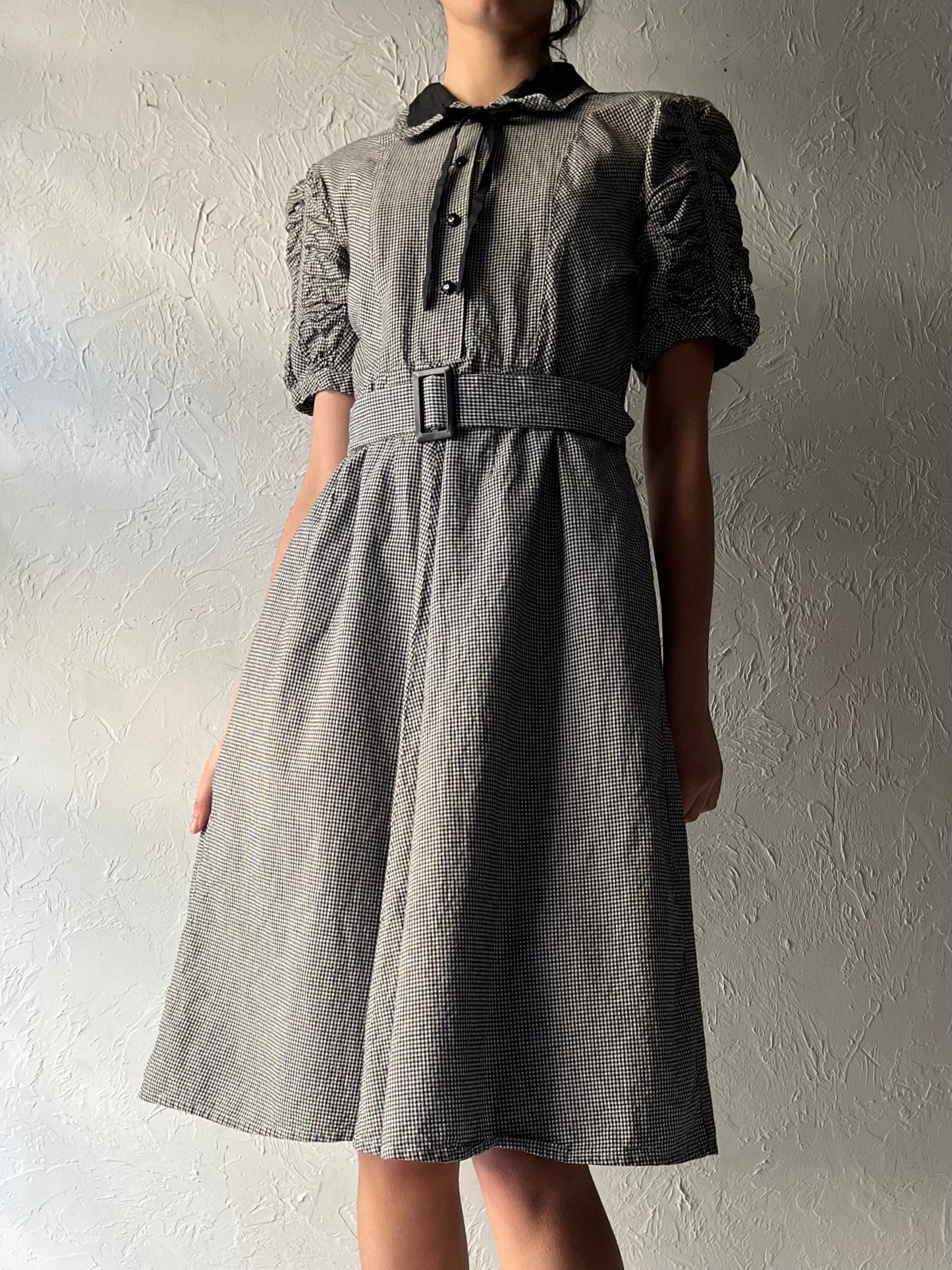 90s 'Kue Li' Black & White Plaid Preppy School Girl Dress / Vintage Academia Midi Dress / Small /