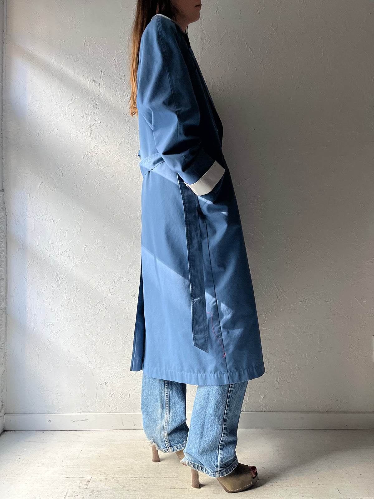 90s 'Niccolini' Blue Minimalist Old Money Academia Fall Trench Coat / Medium
