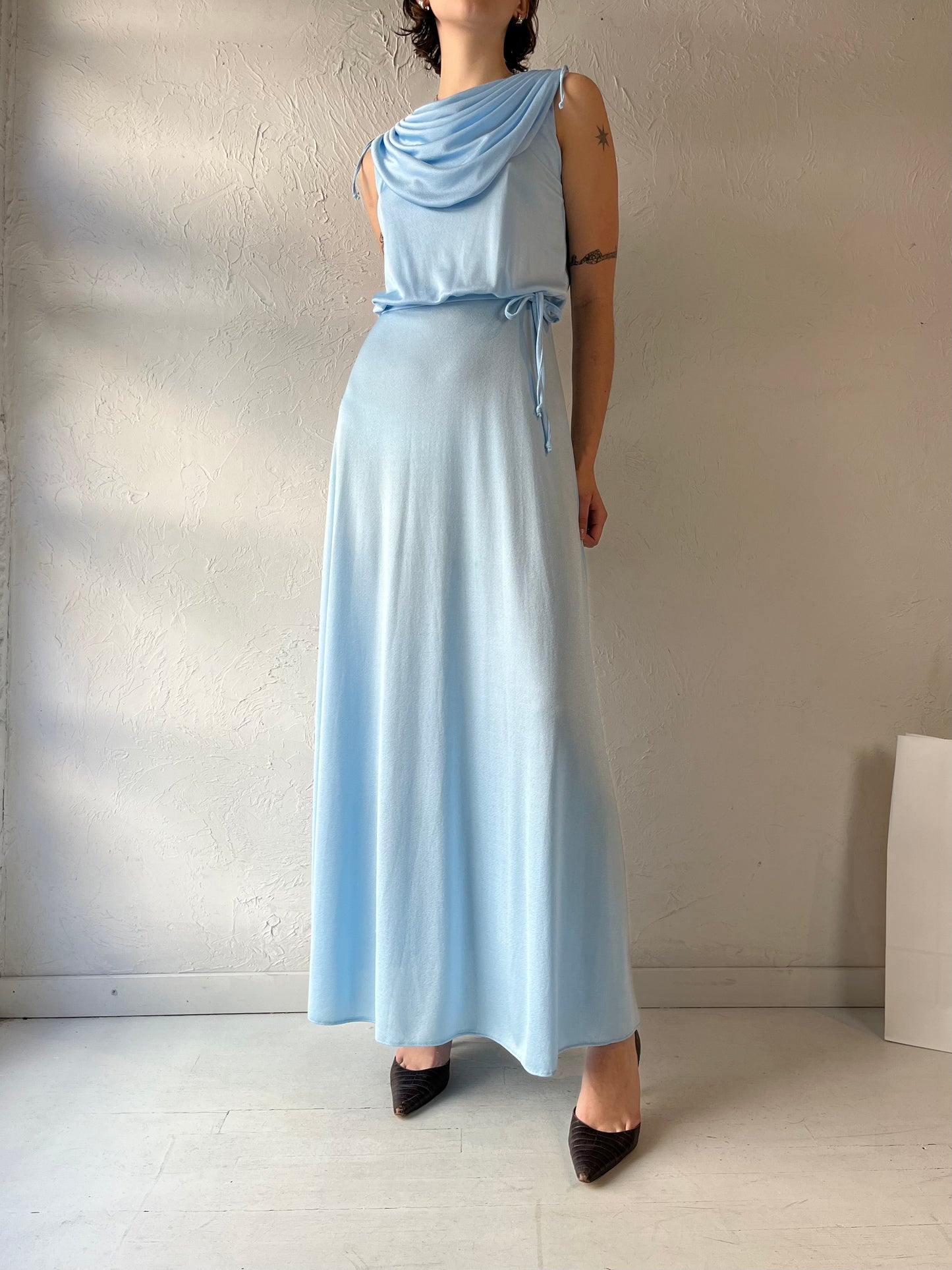 70s 'Nu Mode' Blue Baby Blue Formal Dress / Small