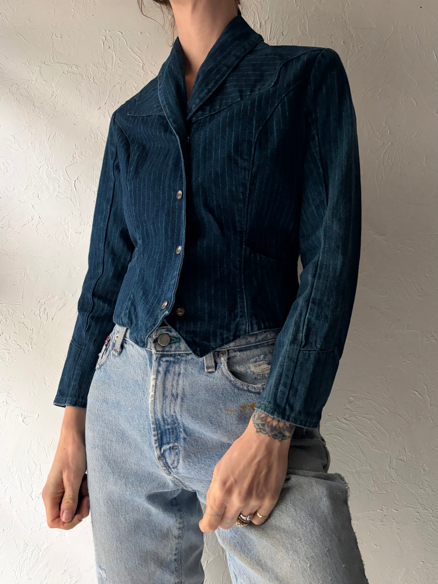 Vintage 'Fancy Ass' Pinstripe Denim Jacket / XS