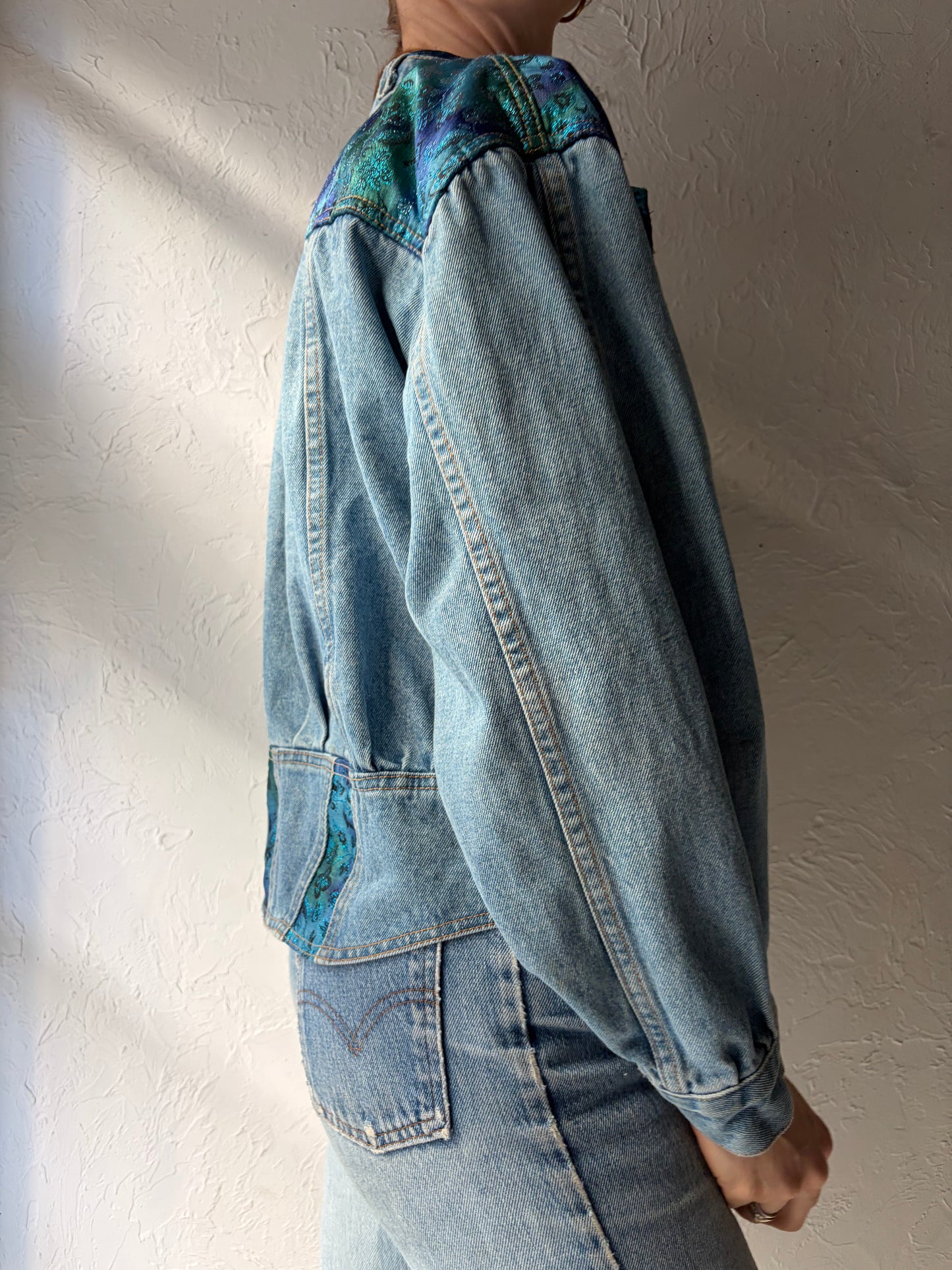 80s Denim Retro Bomber Style Jacket / Medium