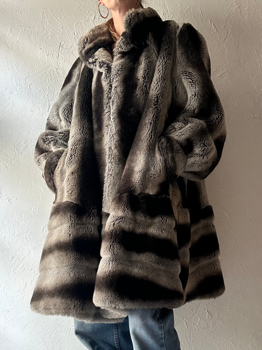 80s 'Daville' Faux Fur Coat / Large