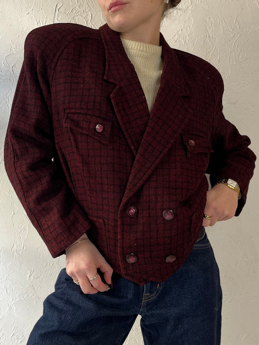 Vintage Cropped Burgundy Wool Jacket / Small