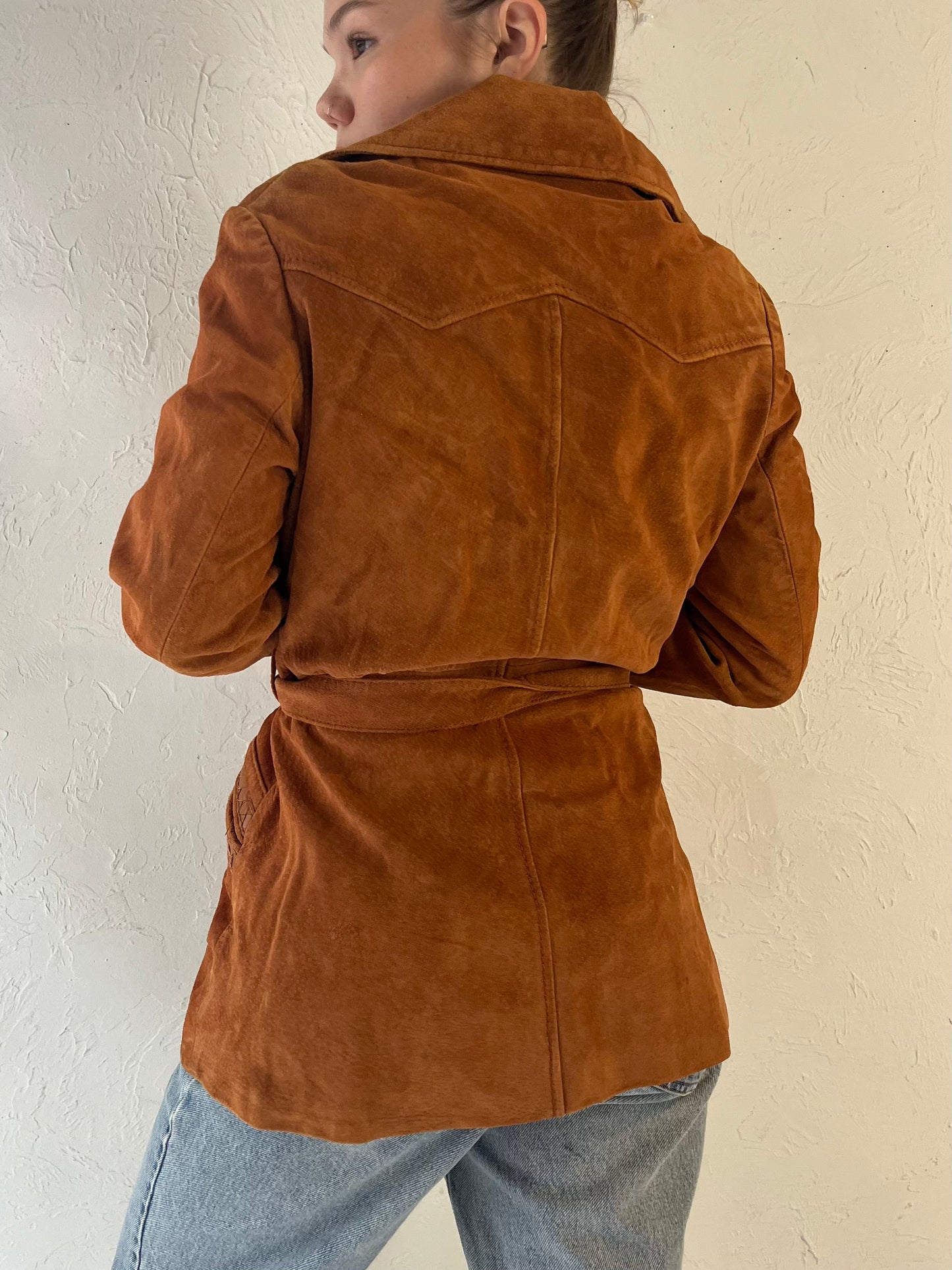 80s Orange Suede Leather Jacket / Medium