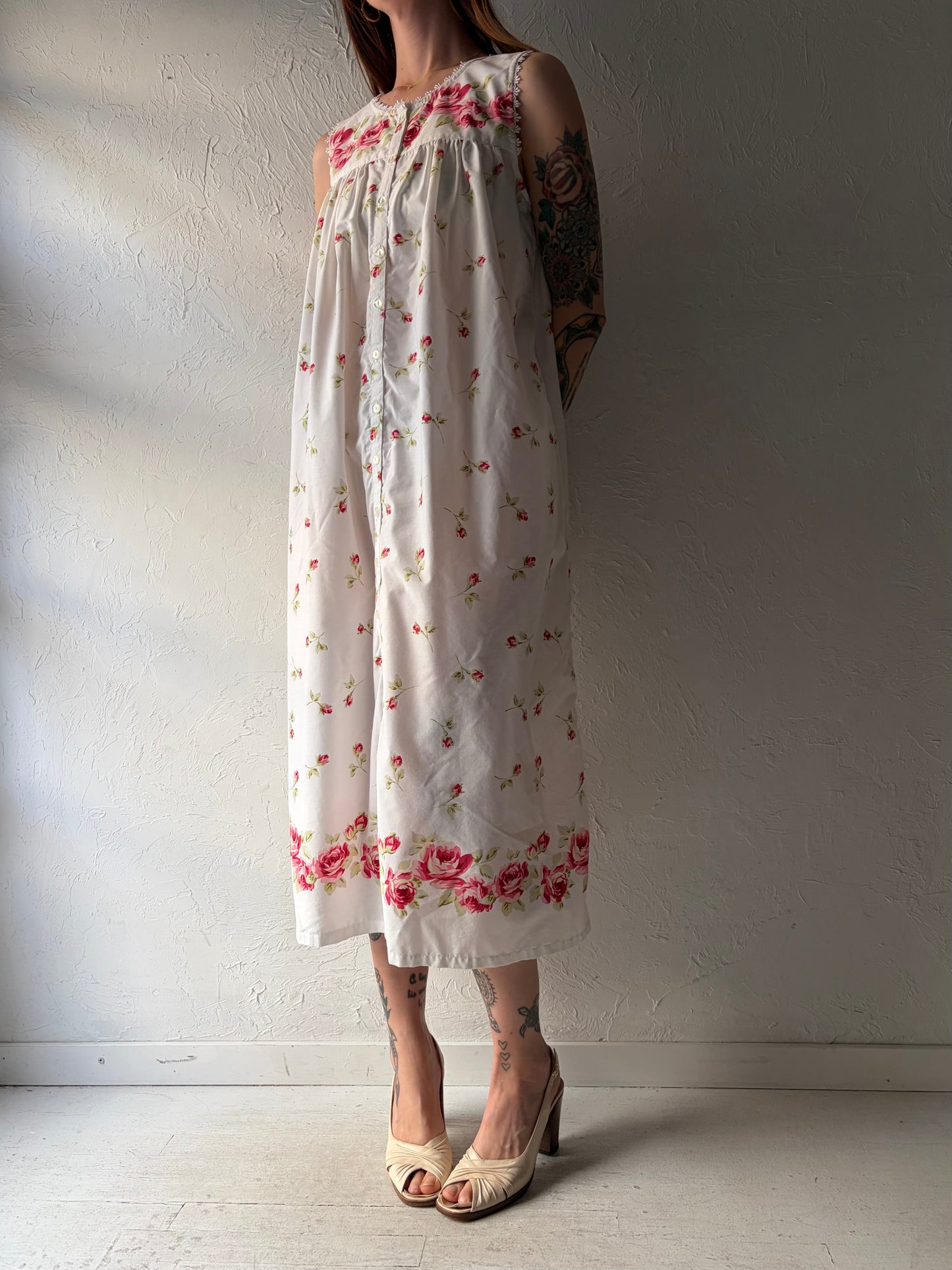 Y2k 'Outline' White Button Up Floral Maxi Dress / Small