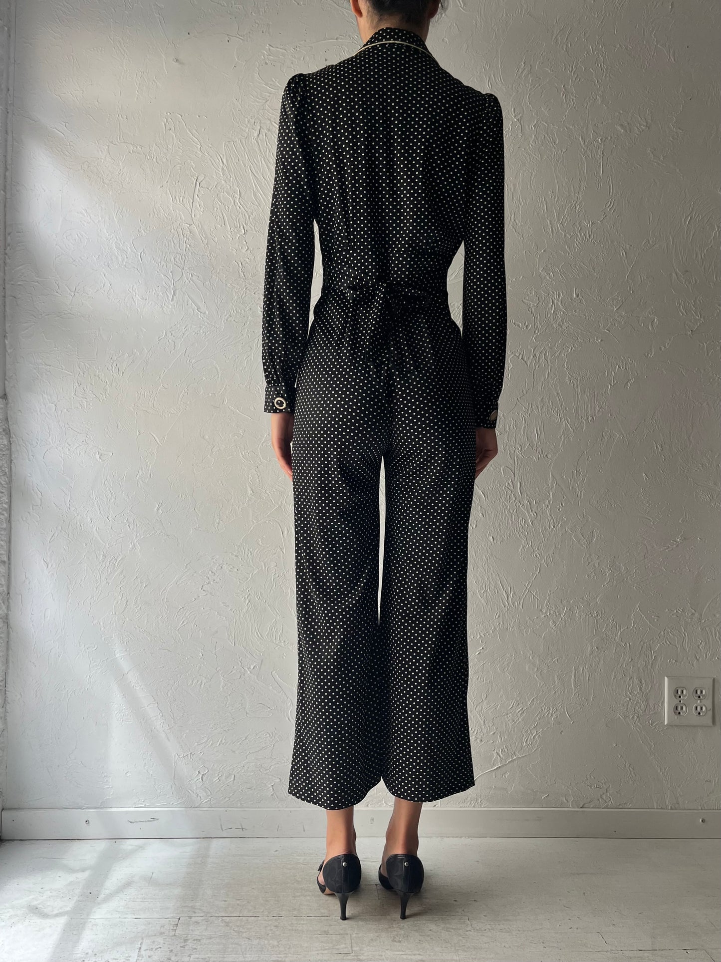 Vintage Black Polka Dot Retro Jumpsuit / Small
