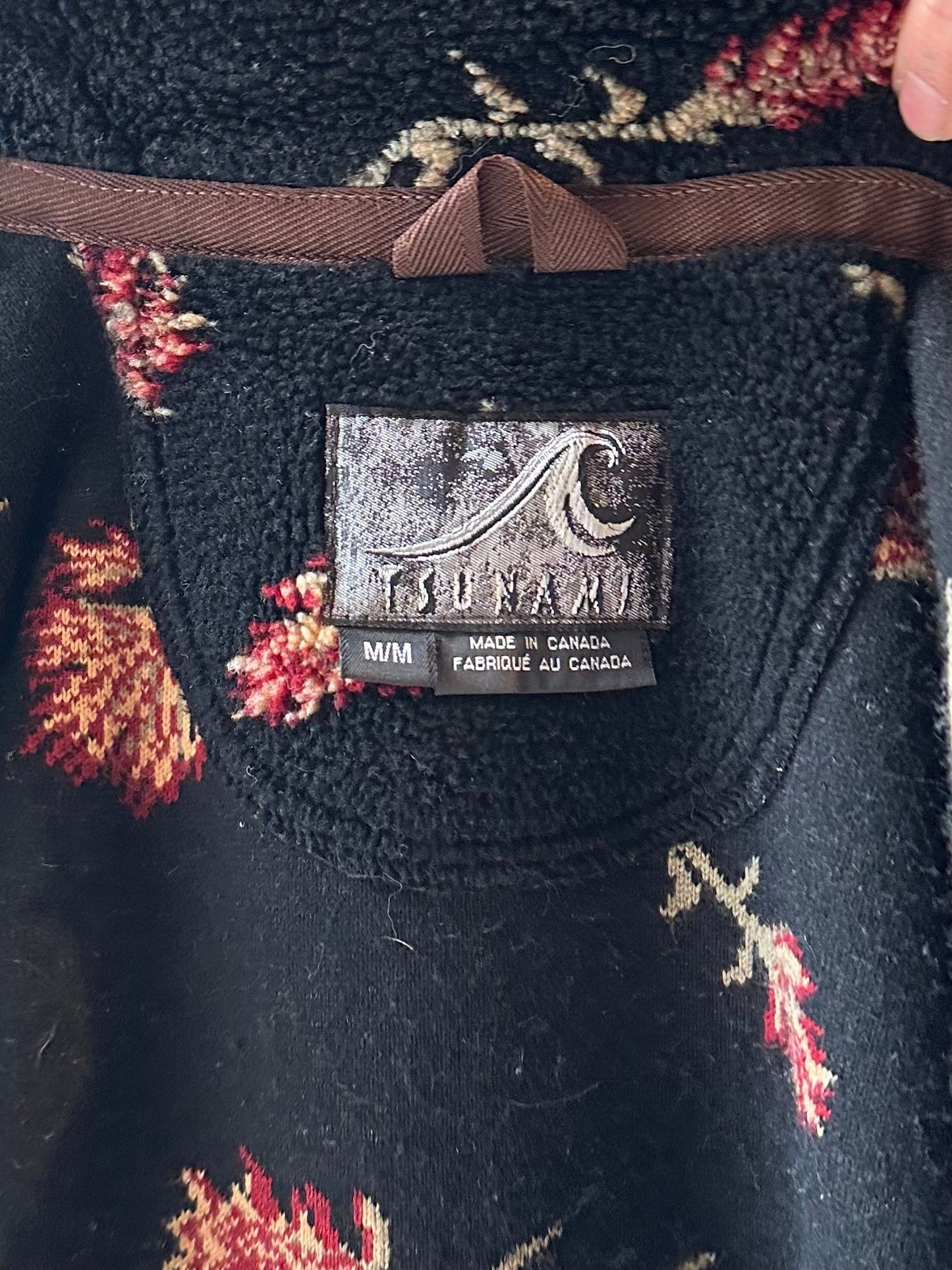 90s ‘Tsunami’ Black Floral Fleece Vest / Medium