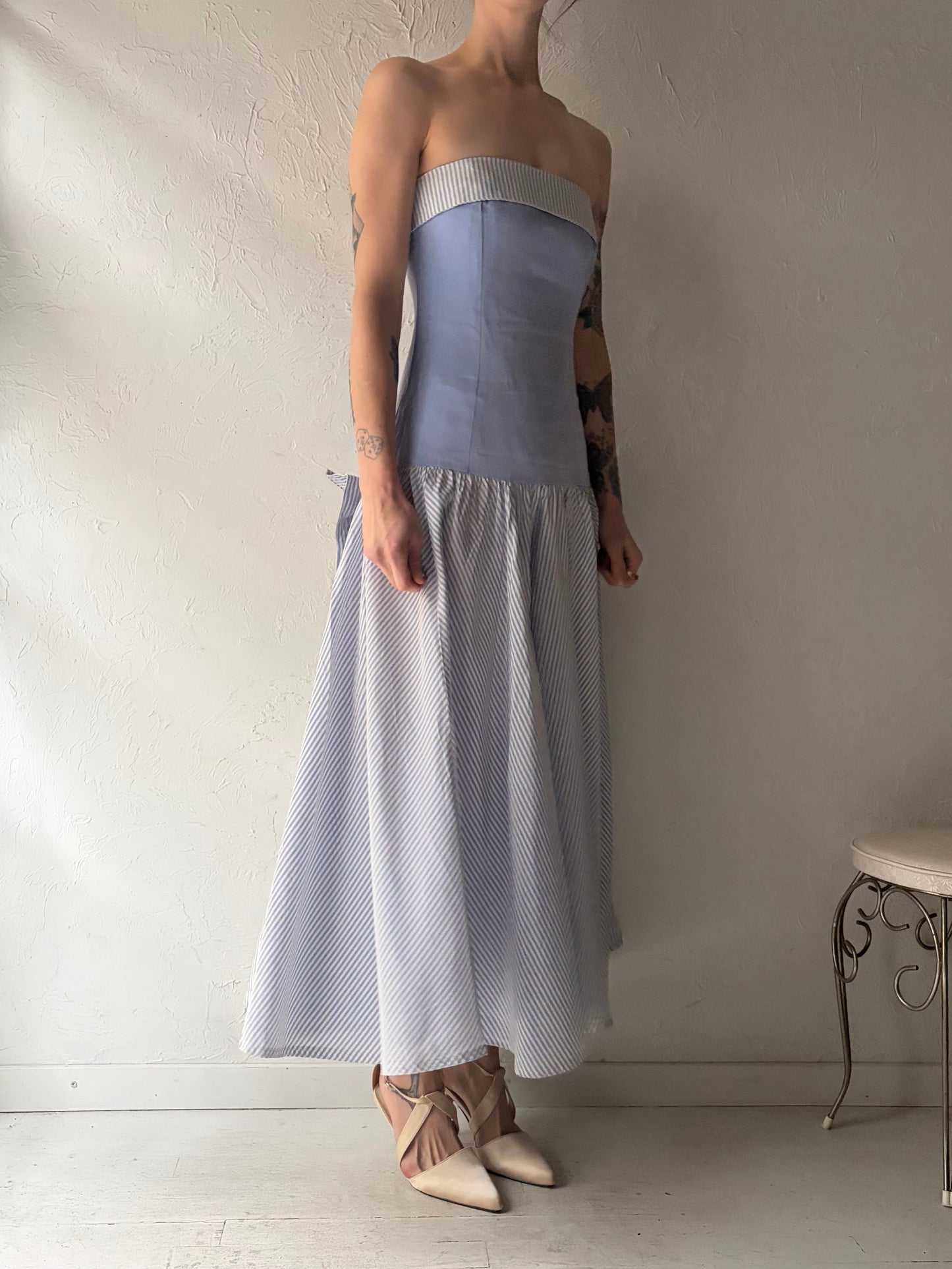 80s 'Laura Ashley' Strapless Drop Waist Dress / Small - Medium