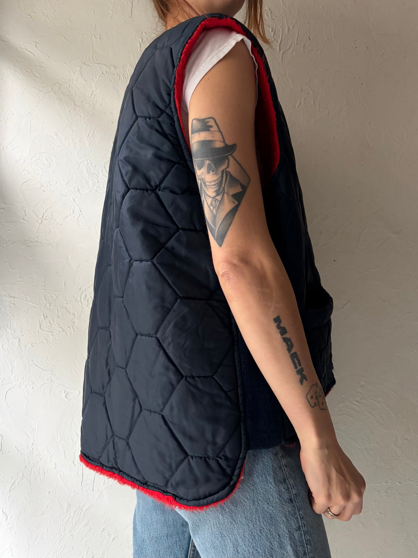 70s 'Artic King' Navy Blue Quilted Vest / XL