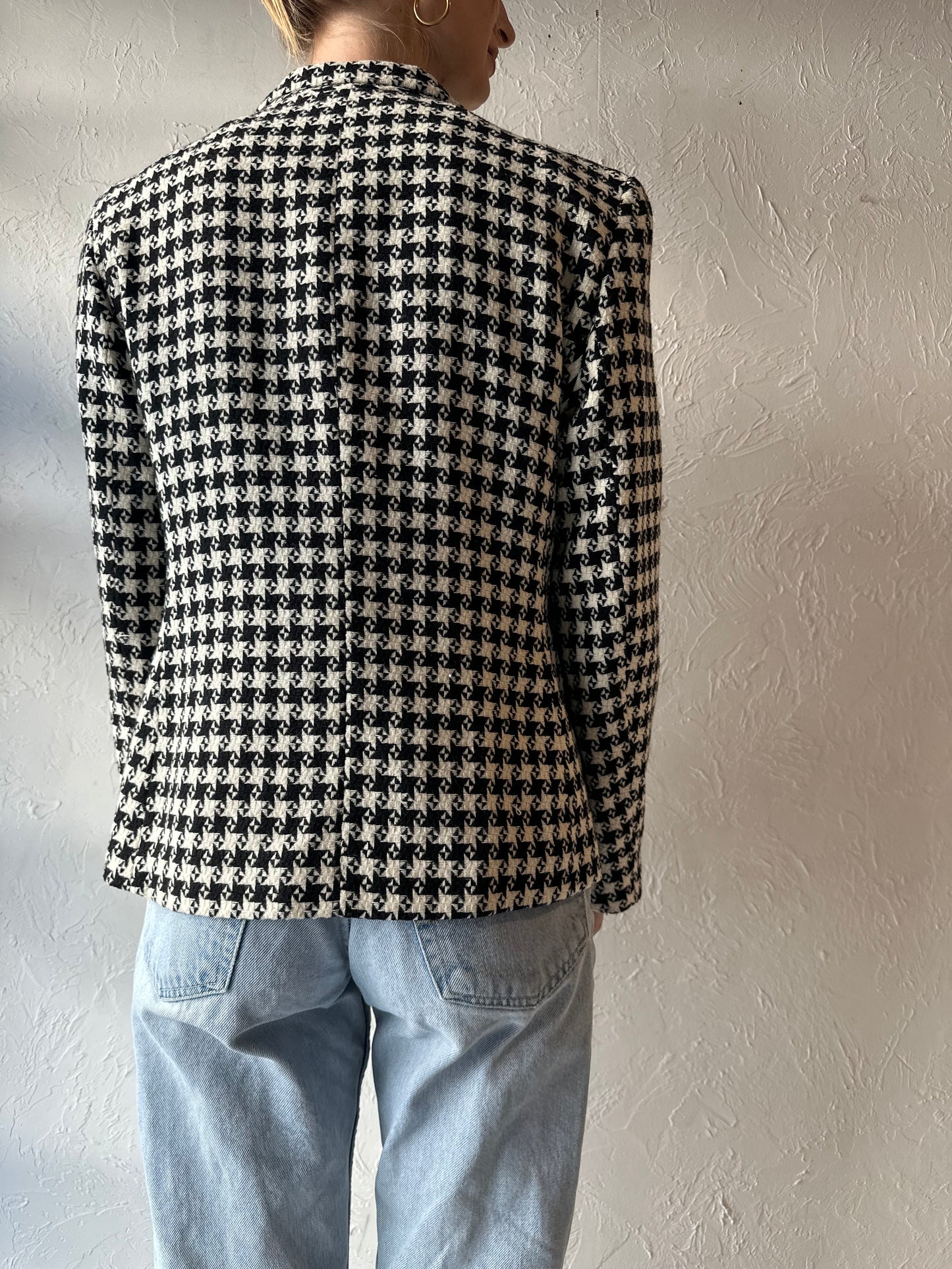 90s 'Larry Levine' Knit Houndstooth Blazer Jacket / Medium