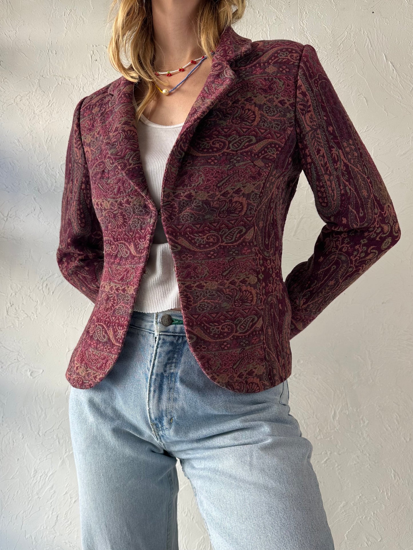 Y2k 'Worthington' Burgundy Tapestry Jacket / Small