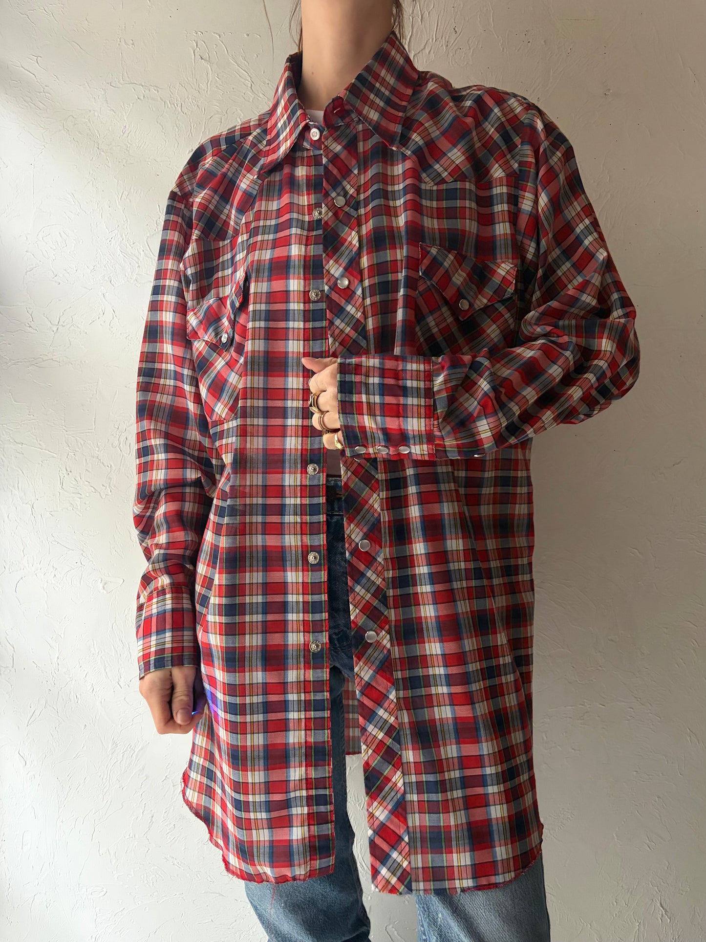 Vintage 'MWG' Plaid Pearl Snap Western Shirt / XL