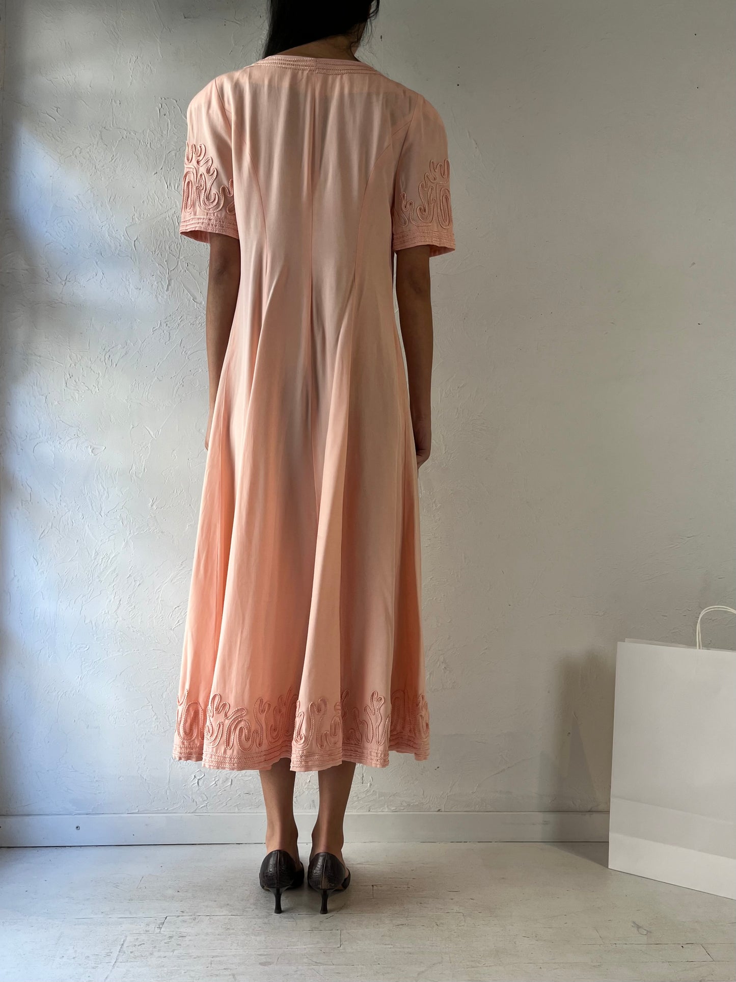 90s ‘Sarah Elizabeth’ Peach Button Up Maxi Dress / Medium - Large