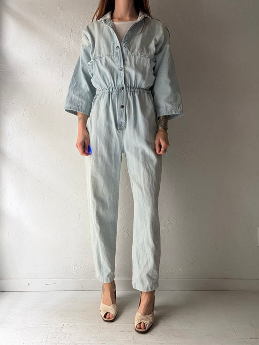80s 'Ideas' Light Denim Retro Jumpsuit / Vintage 1980s Streetwear Jean One Piece / Small