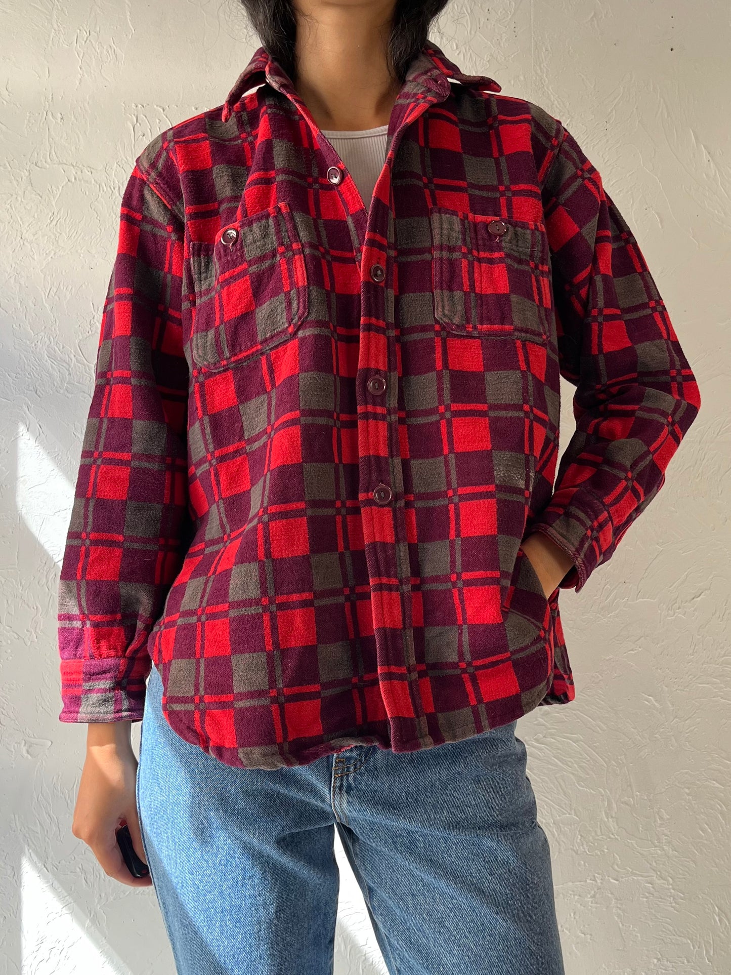 Y2k 'Champion' Red Cotton Flannel Shirt / Large