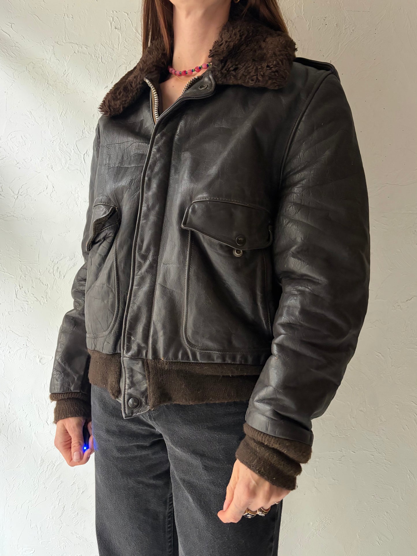 Vintage 1970s 'Schott Brothers' I S 674 MS Civilian Market Leather Flight Jacket / Medium