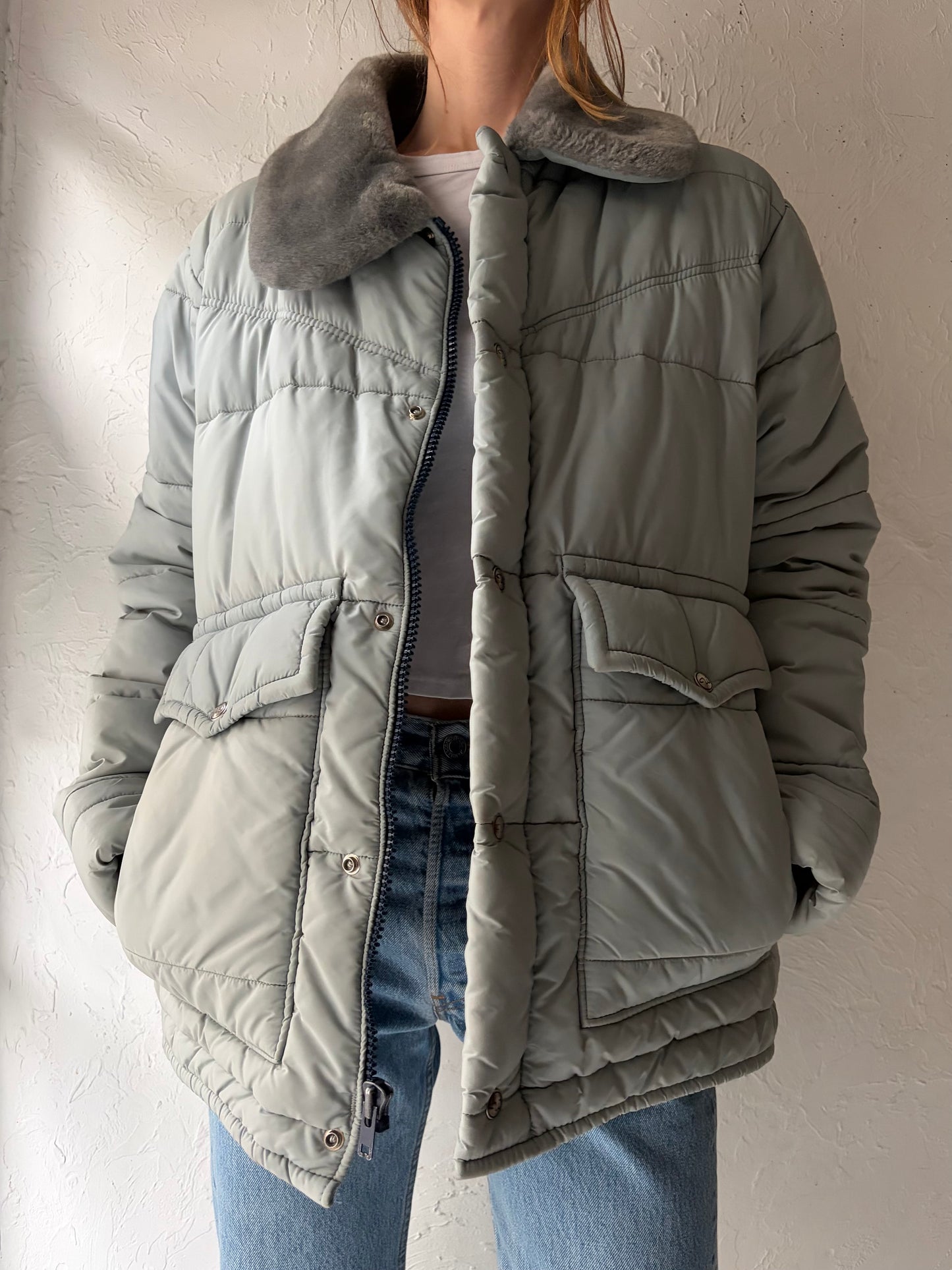 80s 'Walls' Gray Puffer Jacket / Large