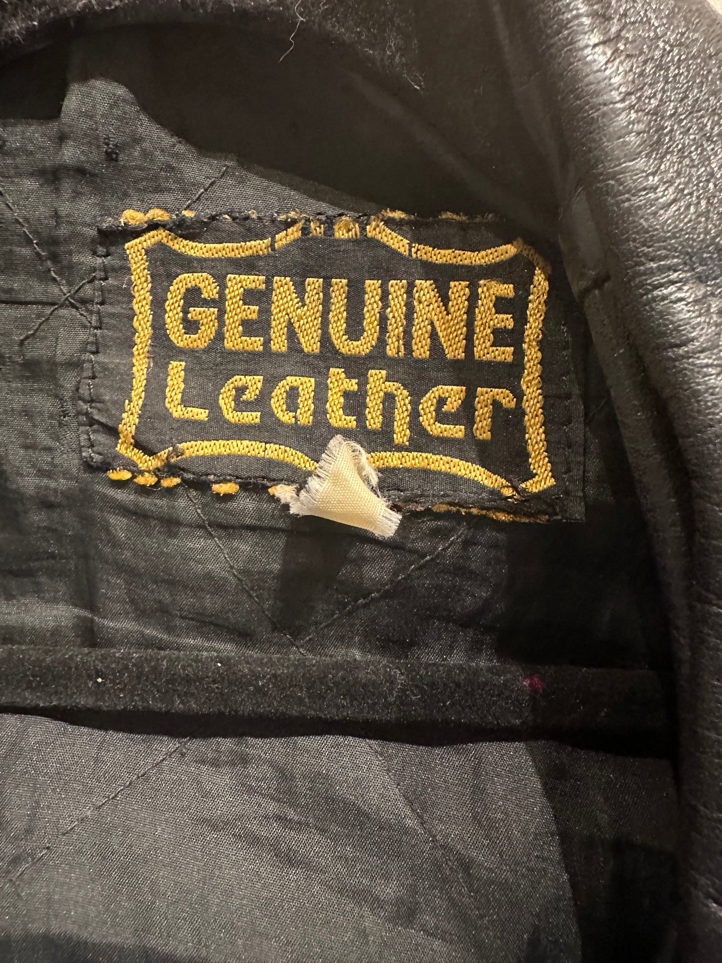 90s 'Genuine Leather' Heavy Duty Leather Moto Jacket / Large