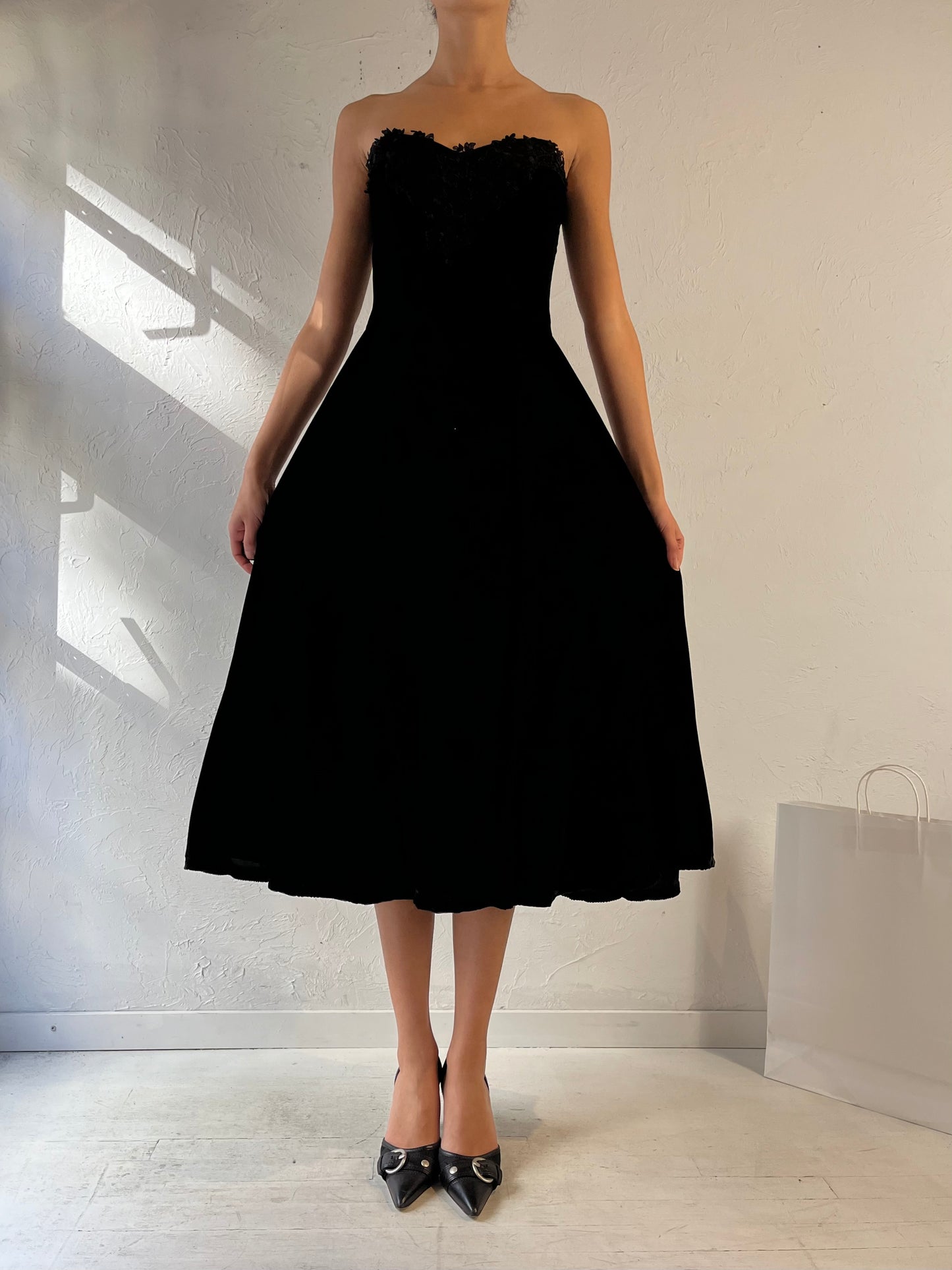 80s ‘Scott McClintock Gunne Sax’ Black Strapless Dress / Small