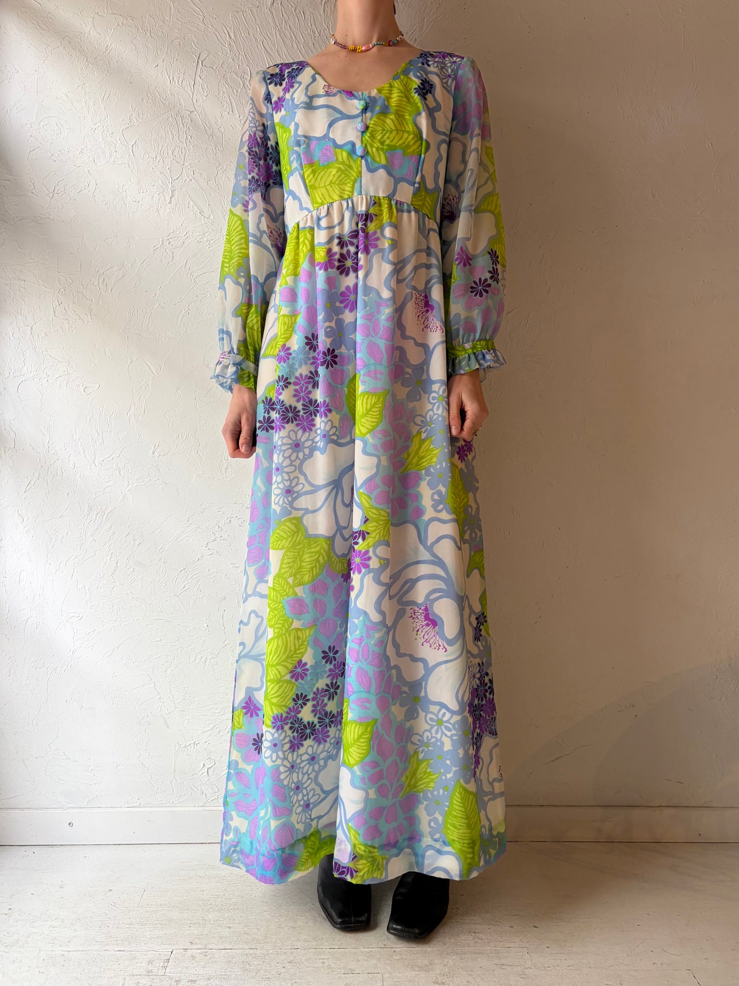 70s 'Darina' Floral Maxi Dress / Medium