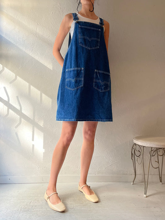 90s 'Cotton Ginny' Denim Overalls Dress / Large