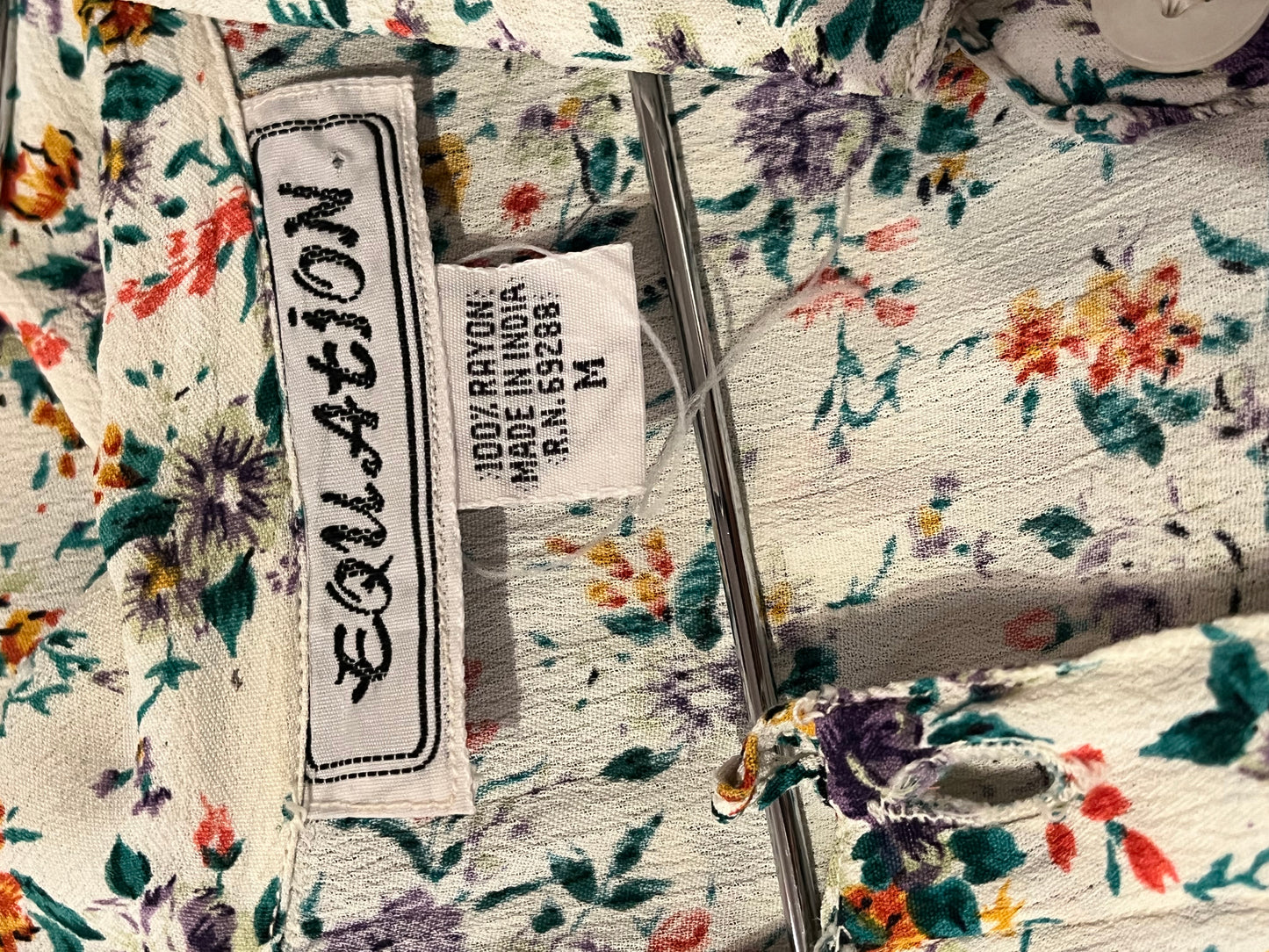 90s 'Equation' Floral Print Rayon Spring Dress / Medium