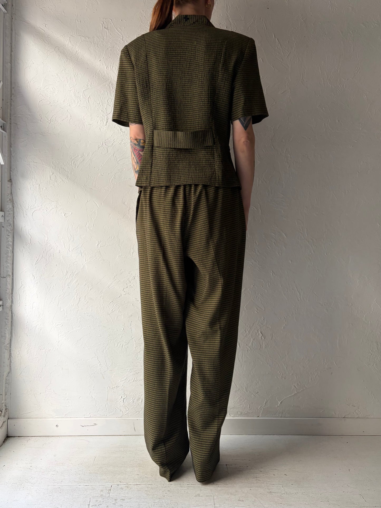 90s 'Sag Harbor' Green Gingham Suit Set / Medium