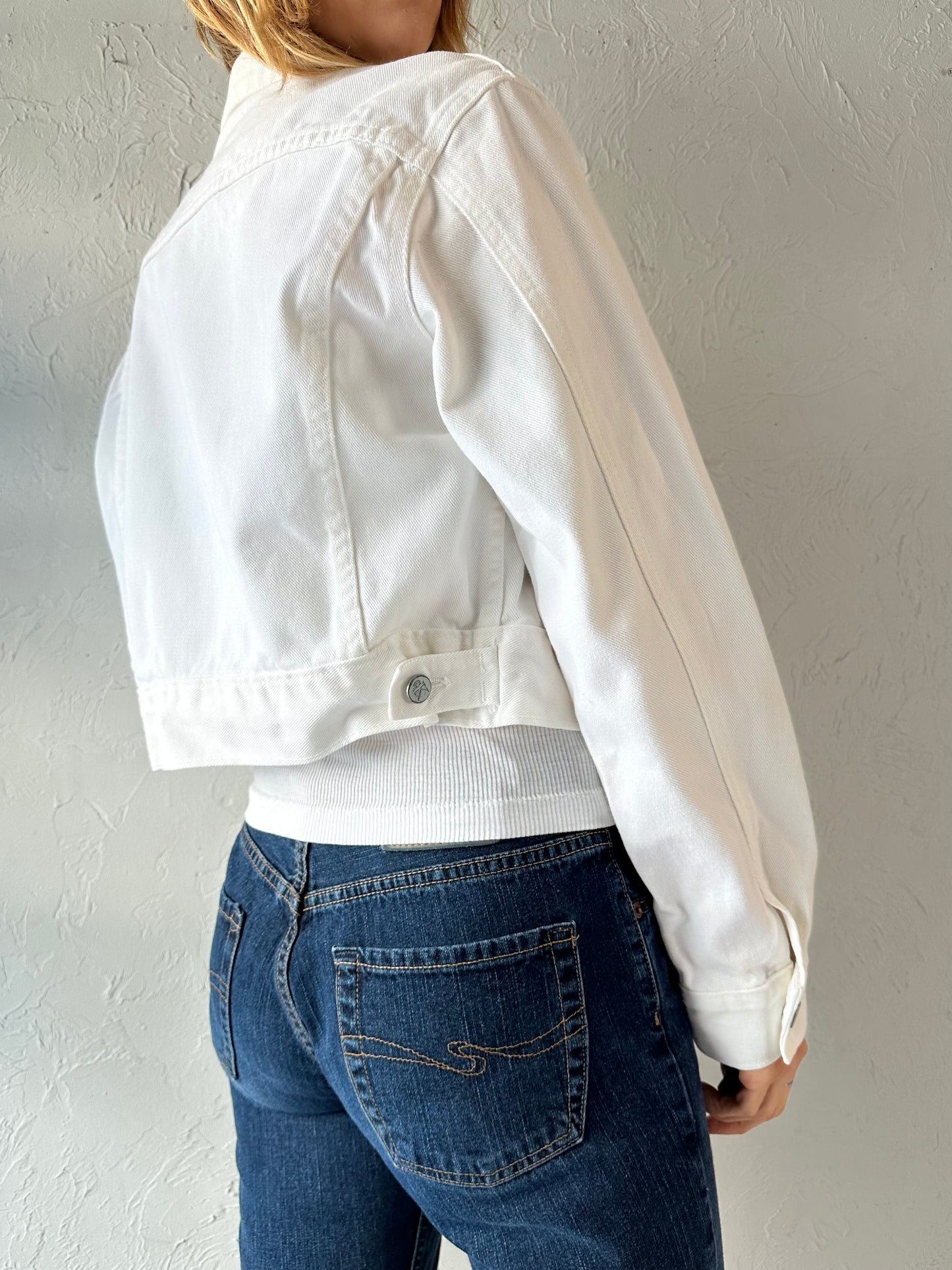 90s 'Calvin Klein' White Cropped Denim Jacket / Small