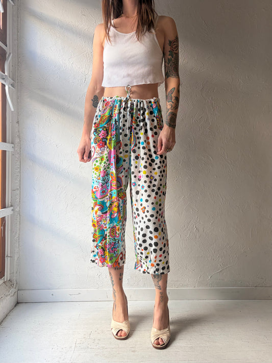 90s 'Jams World' Patterned Rayon Capri Pants / Medium